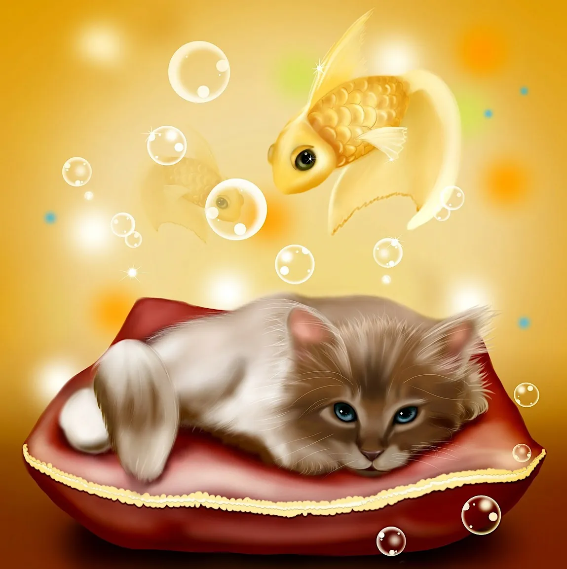 ジグソーパズルのヒント:猫と金魚
