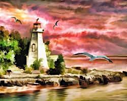 Free Online Jigsaw Puzzle:Lighthouse (Oil Painting Style)