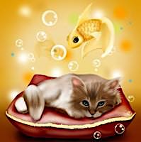 Free Online Jigsaw Puzzle:Cat and Goldfish