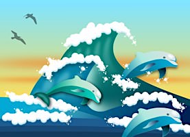 Free Online Jigsaw Puzzle:Surfing Dolphin