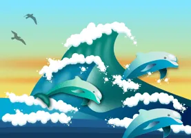 無料ジグソーパズルゲーム「波乗りイルカ」