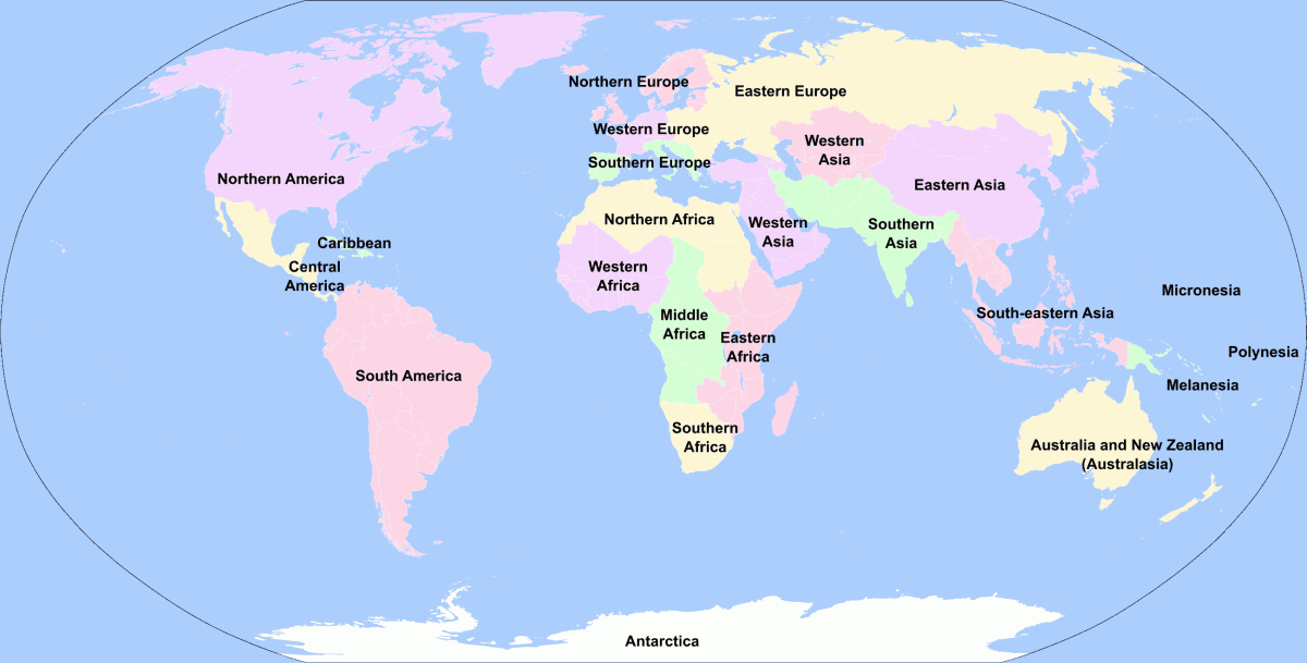 世界の地域区分の地図『全世界』