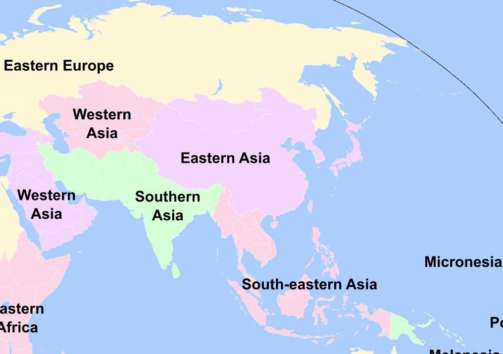 世界の地域区分の地図『アジア全域』