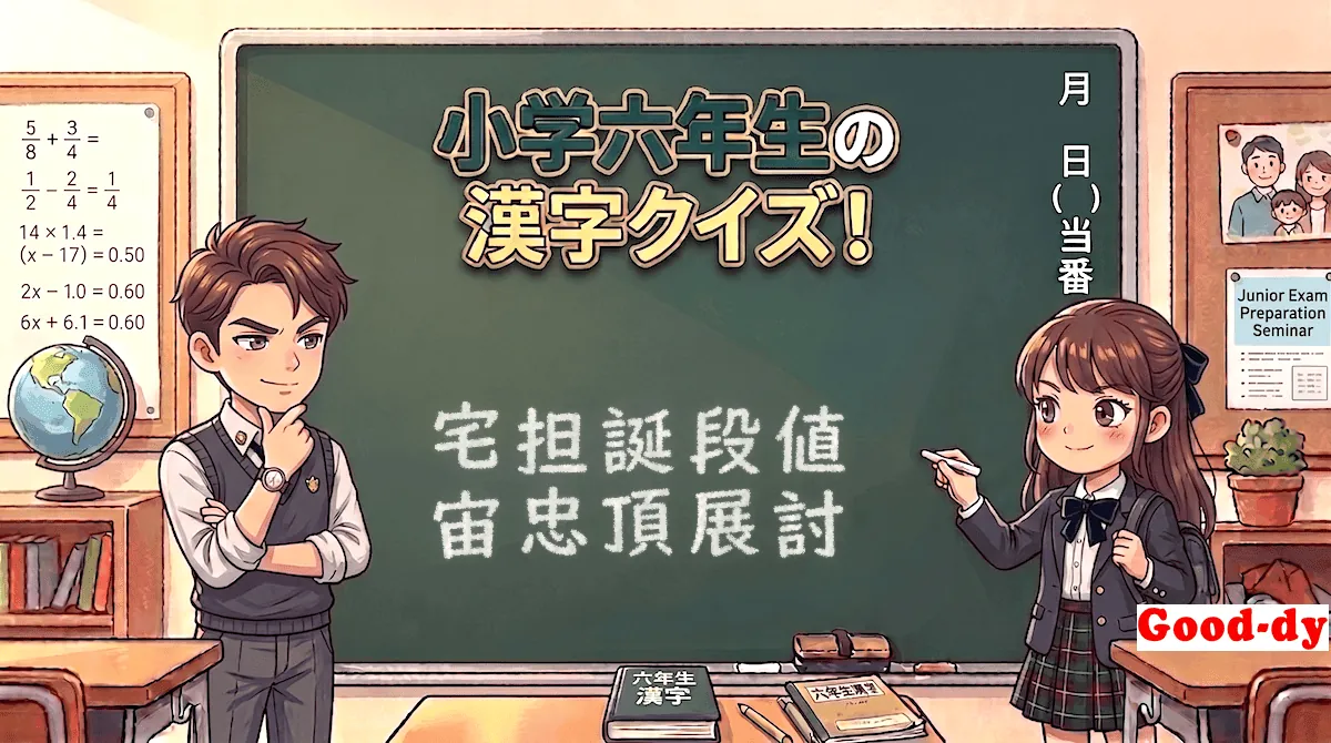 小学6年生の漢字⑮「宅担誕段値宙忠頂展討」