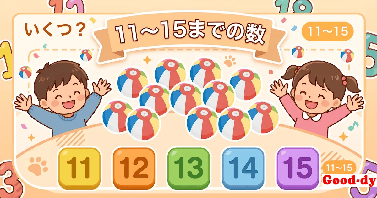 数え方・数字ゲーム「いくつ?(11〜15)」- 絵の数をかぞえて当てる知育ゲーム