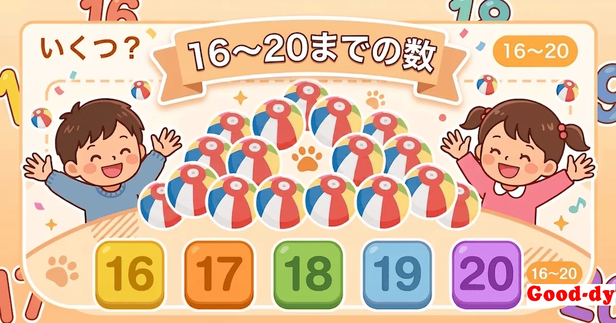 数え方・数字ゲーム「いくつ?(16〜20)」- 絵の数をかぞえて当てる知育ゲーム