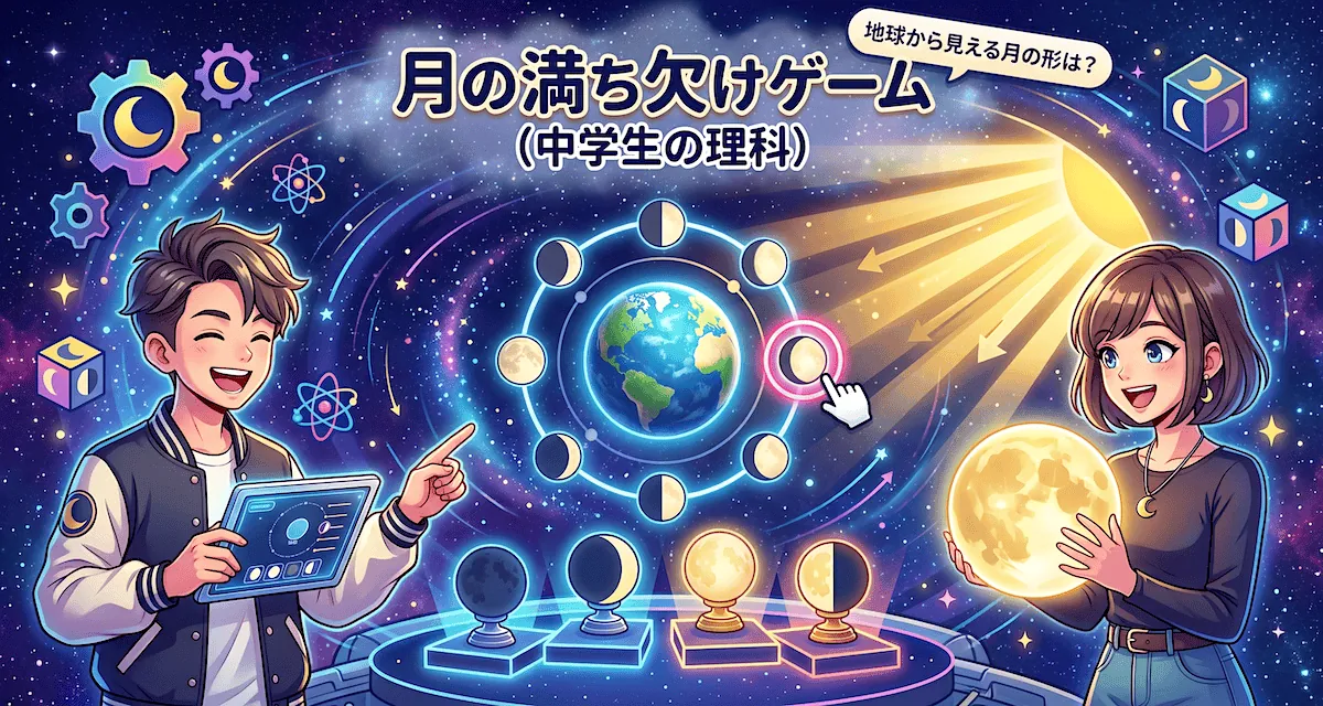月の満ち欠け - 太陽・地球・月の位置から月の形を学ぶ理科ゲーム